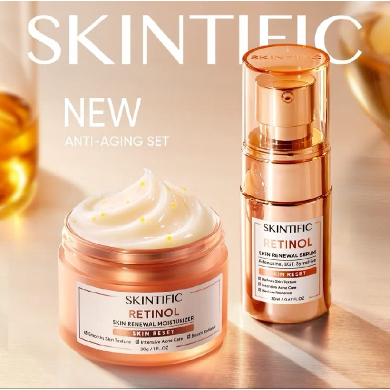 (Free Cermin Bulat mini) SKINTIFIC Retinol Skin Renewal Moisturizer 30gr dan Serum 20ml - Retinol - 