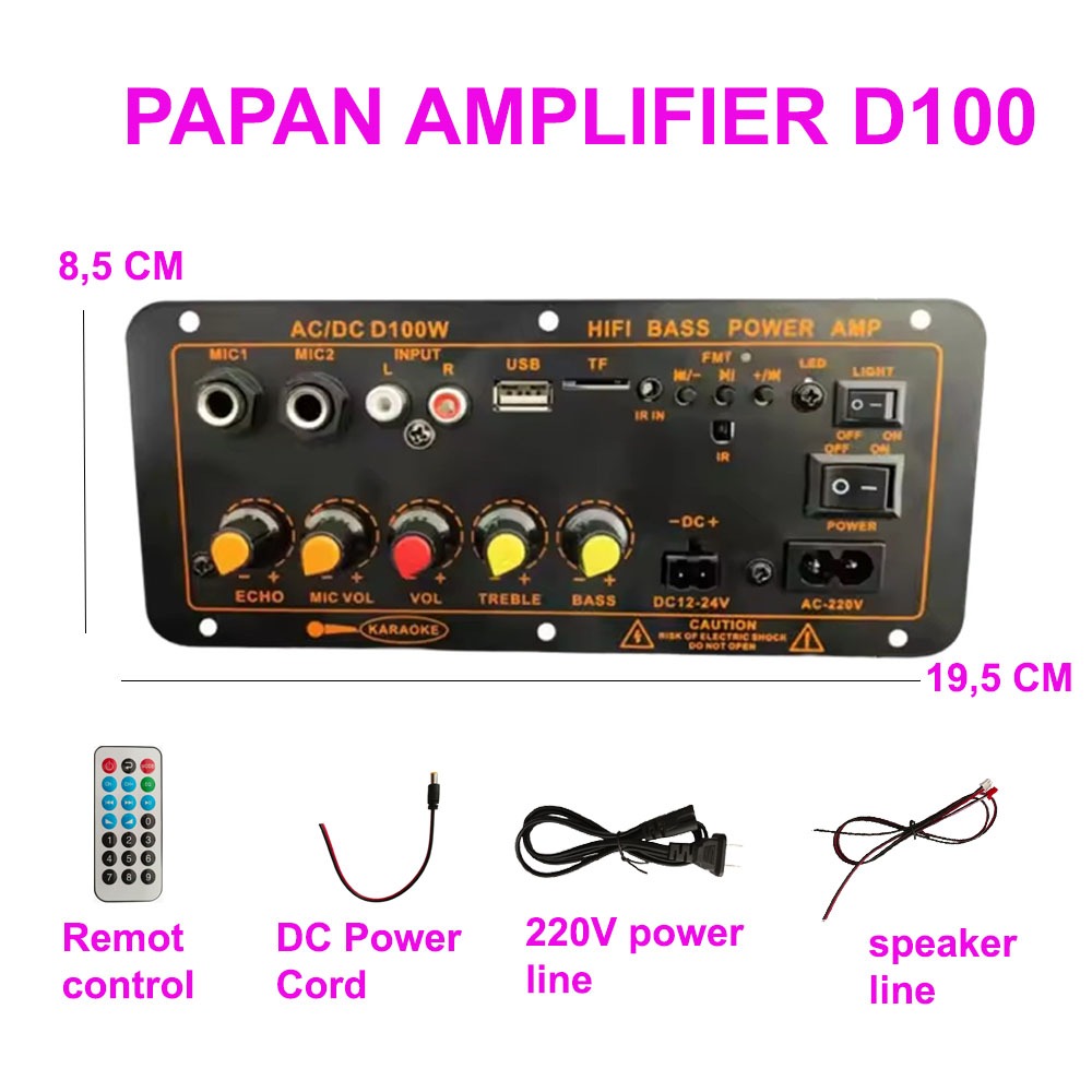 D100 Papan Amplifier Bluethooth 300 Watt Audio Speaker Subwoofer Karaoke DC 12-24Volt AC 220 Volt