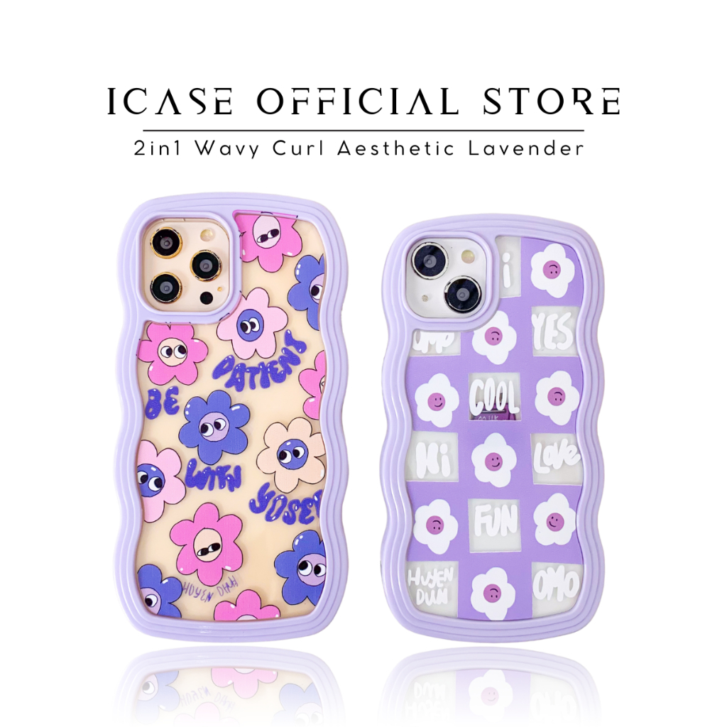 i.case_store  2 In 1 Soft Case TPU Bumper Gelombang Motif Bunga Lilac Aesthetic Ungu Muda Pattern Ko