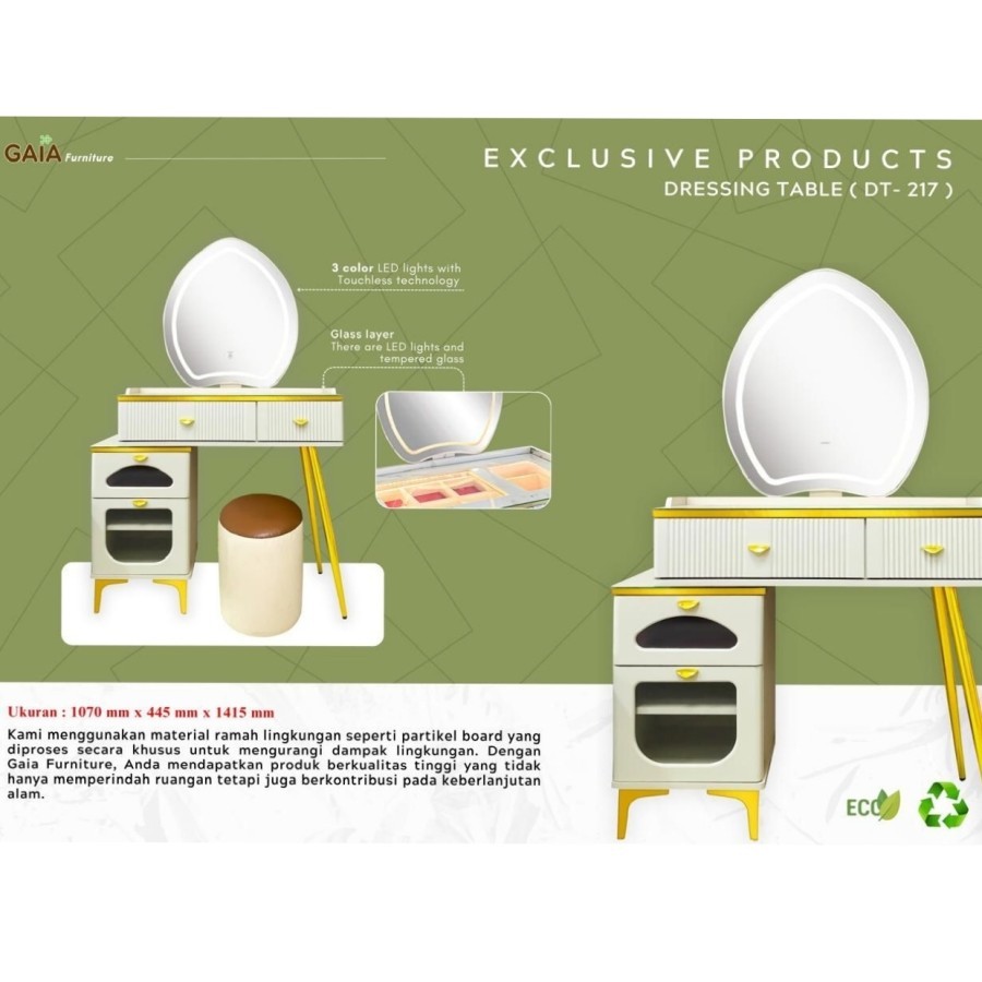 MEJA RIAS MODERN LED TOUCHLESS 3 MODE LAMPU KACA OVAL (DT217)