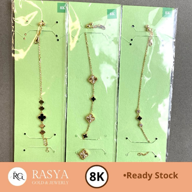 Gelang Serut Funklip Kadar 375 / 8K Gelang Emas Dewasa Clover