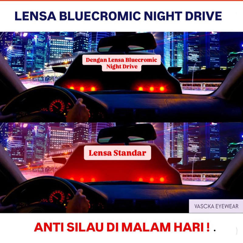 Vascka Eyewear - Lensa Bluecromic Night Drive Anti Radiasi / Lensa Kacamata Baca Jalan Minus Plus Si