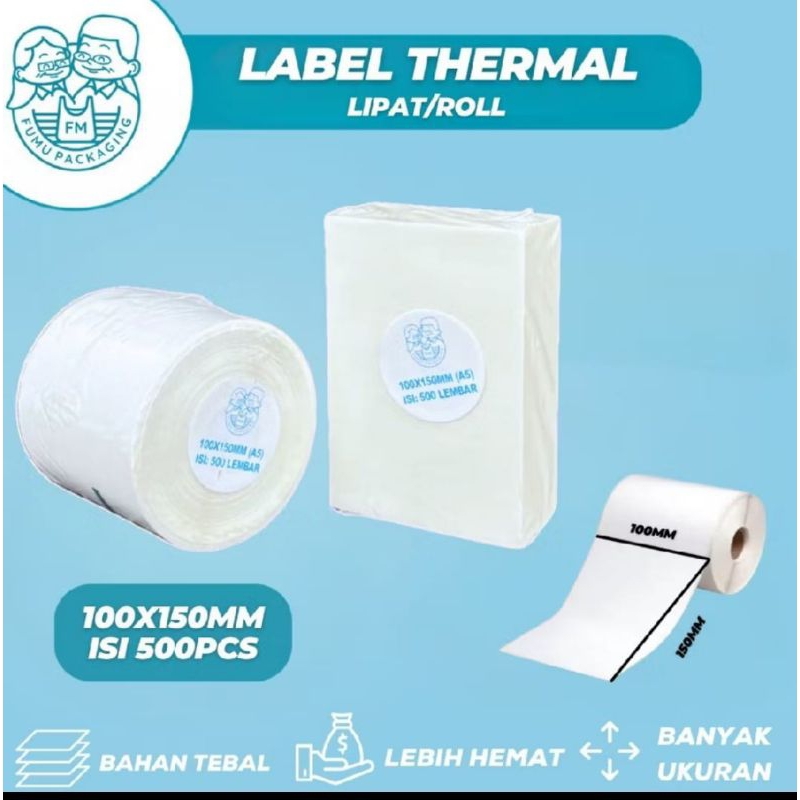 

Label Termal 100×150mm Roll/Sticker Label Bercode Roll Isi 500Pcs Premium