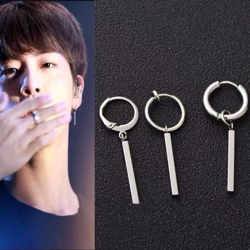 COD Anting Style Pria Korea Model KPOP Batang / Anting Pria Tindik Dan Jepit stainless stell new