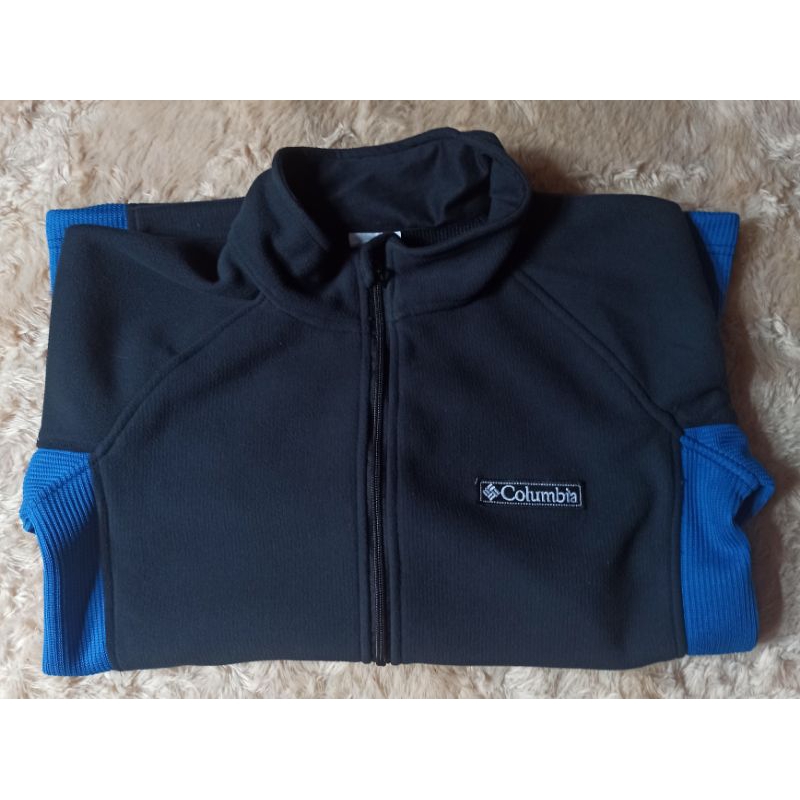 jaket columbia warna hitam samping biru