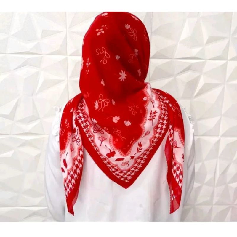 Jilbab segi empat motif merah putih