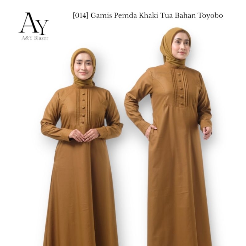 [014] BARU A&Y Blazer - Gamis Pemda warna Khaki tua - BAHAN TOYOBO PREMIUM - Gamis pemda tua guru PN