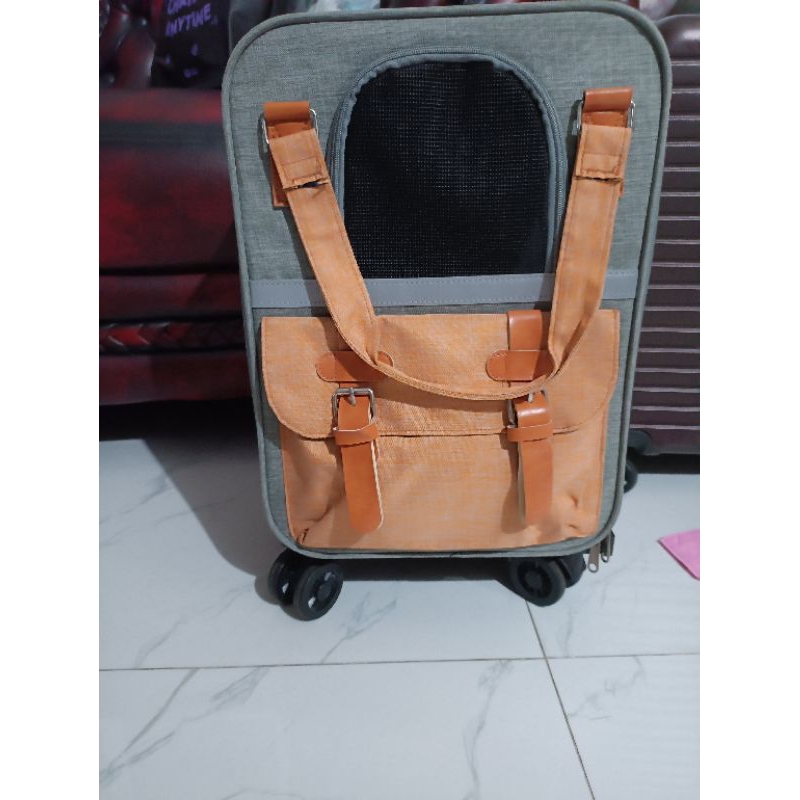 tas trolley travel anjing kucing tas koper troli backpack untuk hewan 4 roda preloved