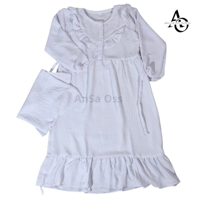 [TOKO ANDA] Gamis Anak Perempuan + Hijab - Crinkle - Putih