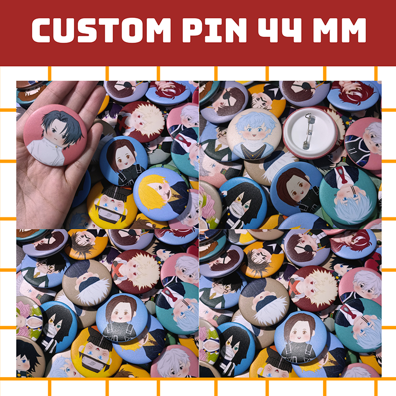 Custom Pin 44MM Glitter Matte/Doff Glossy Brokenglass | Pin Bros Bulat Ukuran 4,4 CM Custom