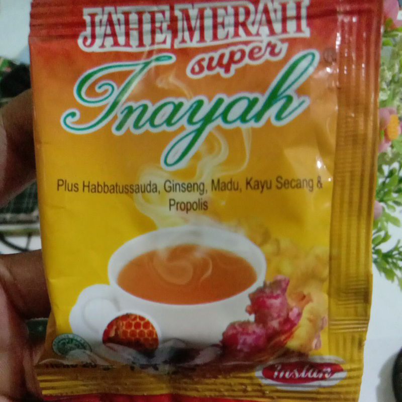 

Jahe Merah Inayah Jahe renceng instant isi 12 sachet plus Habbatusauda madu ginseng dan propolis