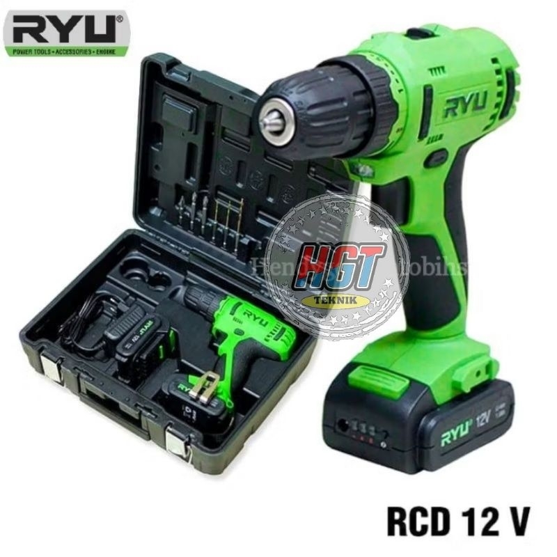 Bor cas RYU (Bonus baterai cadangan) cordles mesin bor batrei cordless drill 12V koper RCD 12 V Ryu