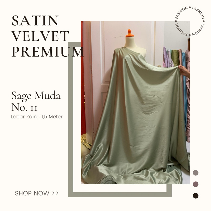 Kain Furing Kebaya Satin Silk Velvet Premium Warna Hijau Sage Muda No. 11