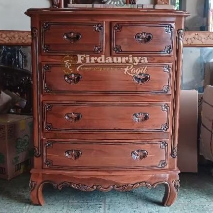Meja lemari arsip drawer laci 5 besar kecil kayu jati perhutani grade A minimalis ukir kayu pahat uk