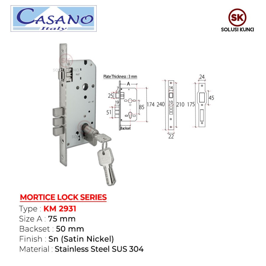 Bodi Kunci Pintu CASANO- MORTISE LOCK (LK 1392)