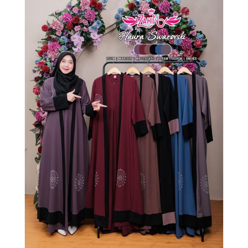 Gamis Zahin Haura Azzahra Abaya Set Outer Bahan Sabrina/ Haura Abaya by Zahin/ Haura Abaya Swarosky 