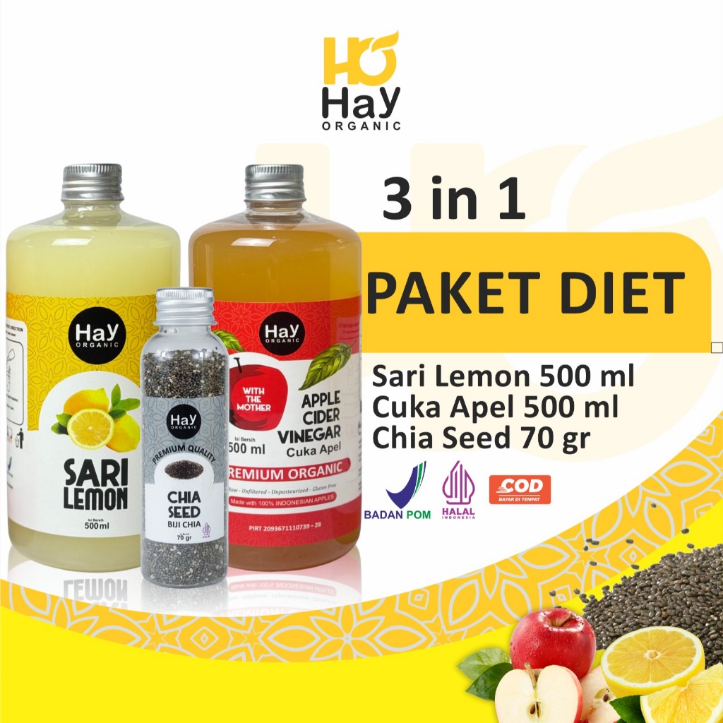 

HAY ORGANIC - Paket Bundling Sehat Combo Diet - Cuka Apel 500ml, Sari Lemon 500ml, Chia Seed 70gr