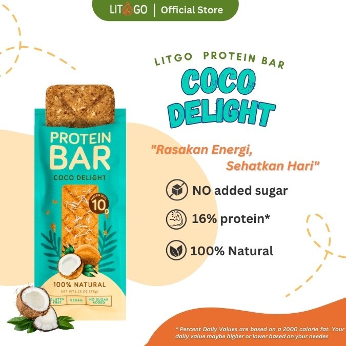 

Litgo Protein Bar Coconut Rendah Kalori Snack Sehat Anak Alami Natural Energi