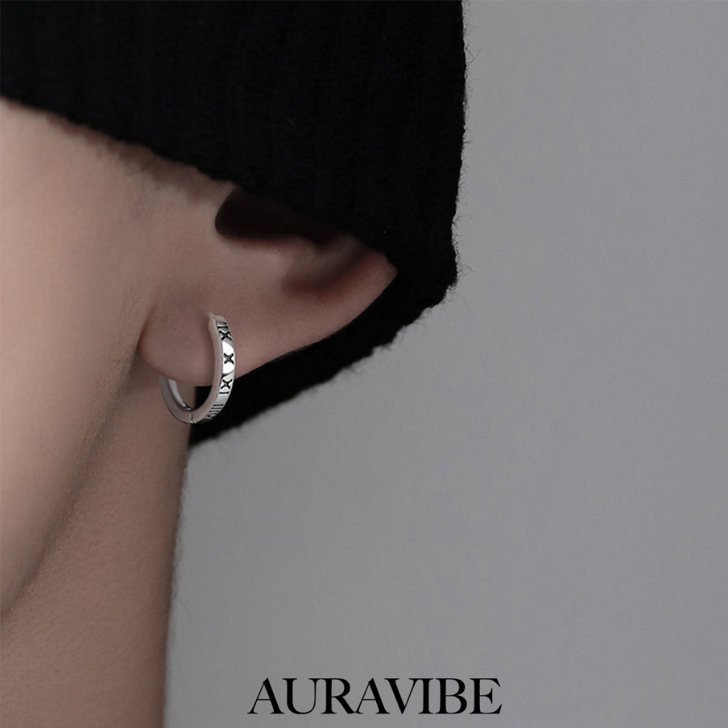 AURAVIBE Angka Romawi anting-anting Gaya pria kecenderungan kepribadian  tampan anting-anting