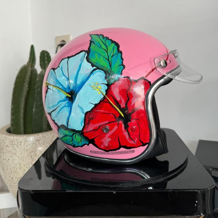 Helm Bogo Motif Flowery Bunga Cat Painting List Chrome