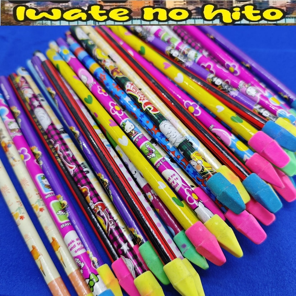 

(IWATE i 4K) PENSIL PENGHAPUS Pensil Karakter Kartun Lucu Motif Garis Polkadot Pensil Karakter + Penghapus Pensil Lucu Ada Penghapus 3D iwate no hito iwatenohito