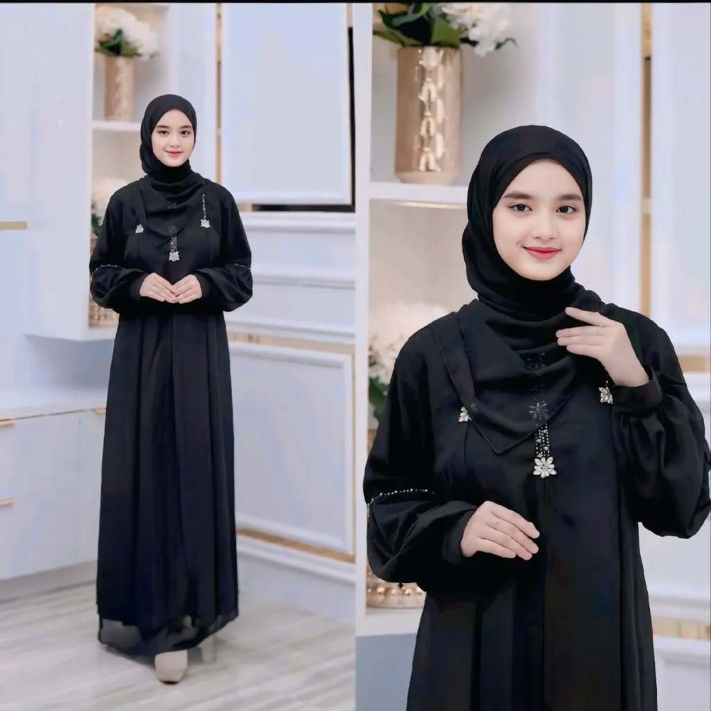 Baju Gamis MAFAZA DRESS Bahan Ceruty Babydoll Full Furing Mix Payet Mutiara Gamis 2layer Lengan Balo