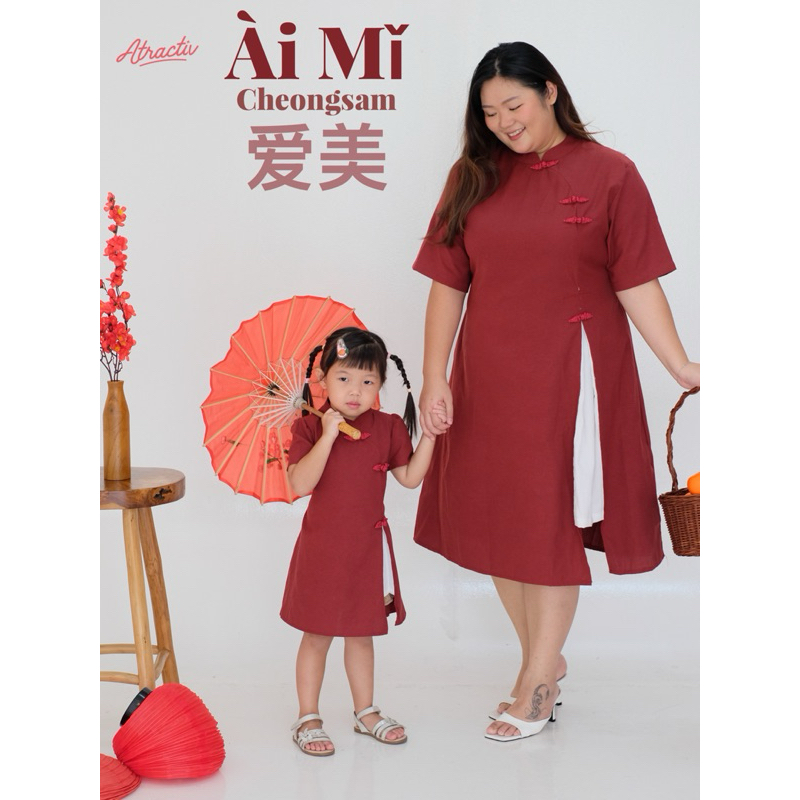 ATRACTIV Cheongsam Couple Mom Big Size & Girl LD110 LD120 LD130 LD142 Qibao Big Size Dress Imlek Jum