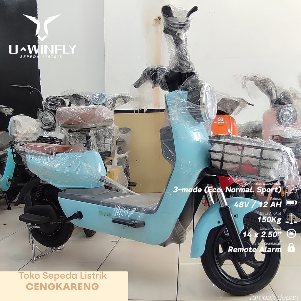 Sepeda Listrik U Winfly tipe D7D Biru + Keranjang (GARANSI RESMI)