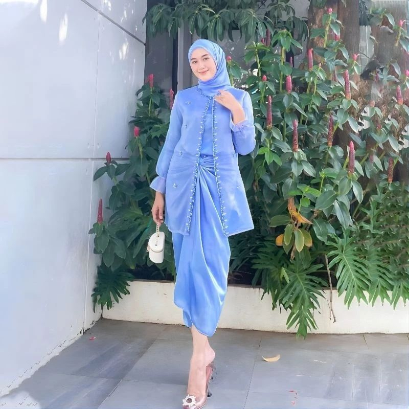 One Set Jemma Organza Premium Outfit Rok Lilit Lamaran Bahan Organza Baju Kondangan Kebaya Wisuda Ro