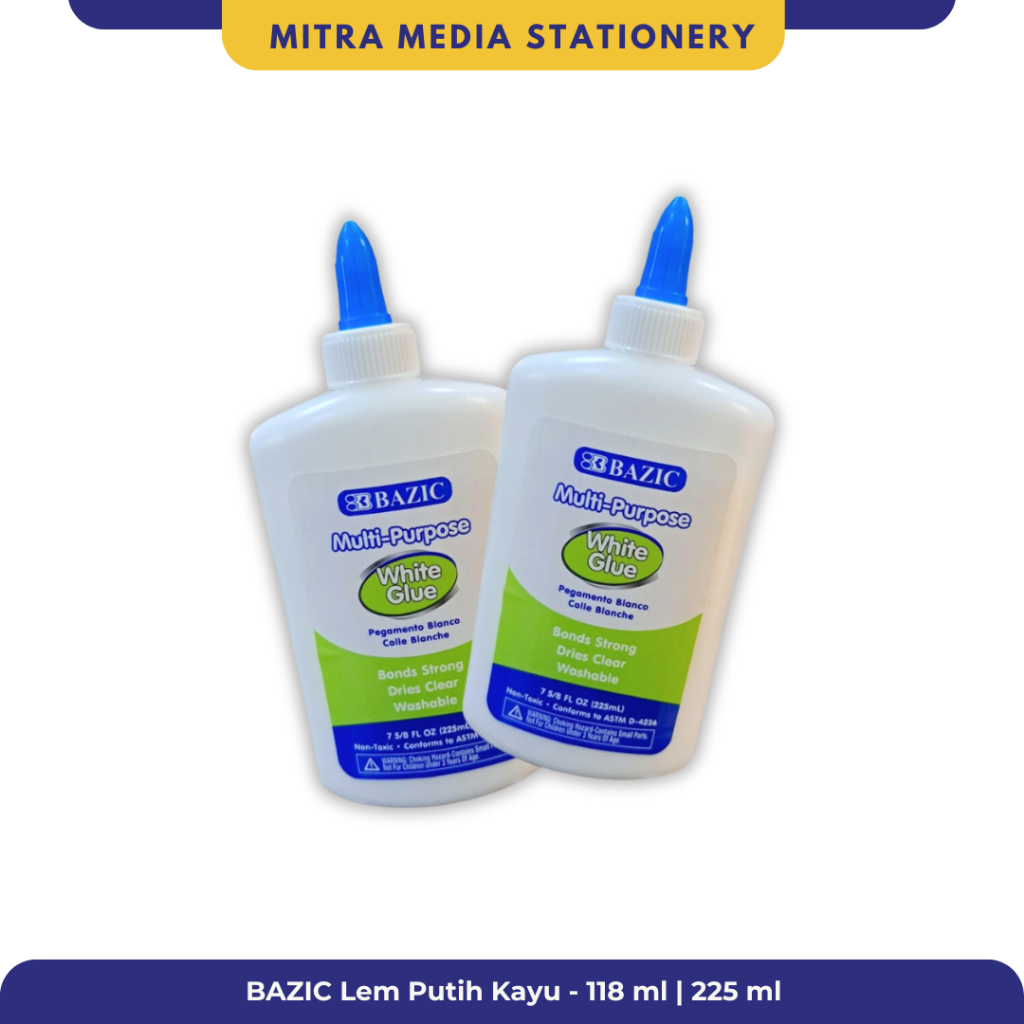 

LEM PUTIH KAYU SERBAGUNA KERAJINAN PRAKARYA WHITE GLUE BAZIC | 118 ML 225 ML