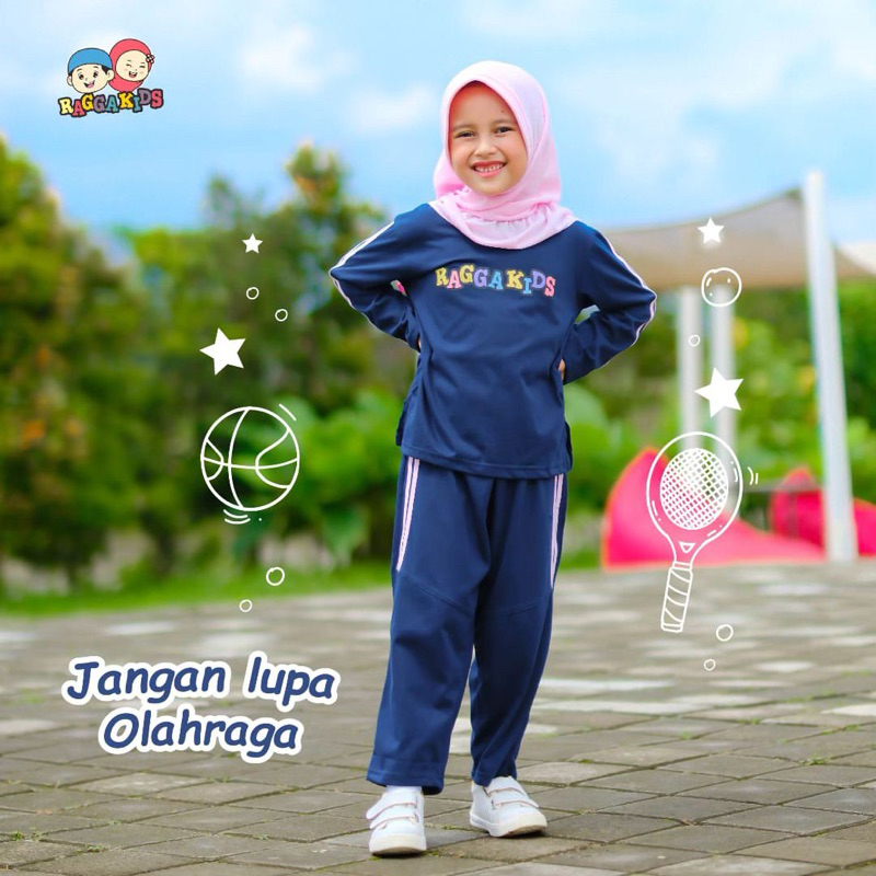 (3-13 tahun) Navy Set OR Baju Setelan Seragam Olahraga Anak Perempuan Raggakids Training I TK SD MI