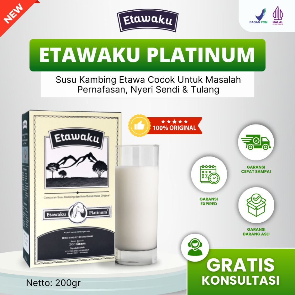 

Etawaku Platinum - Susu Kambing Etawa Bubuk Original untuk Pernafasan, Nyeri Sendi dan Tulang