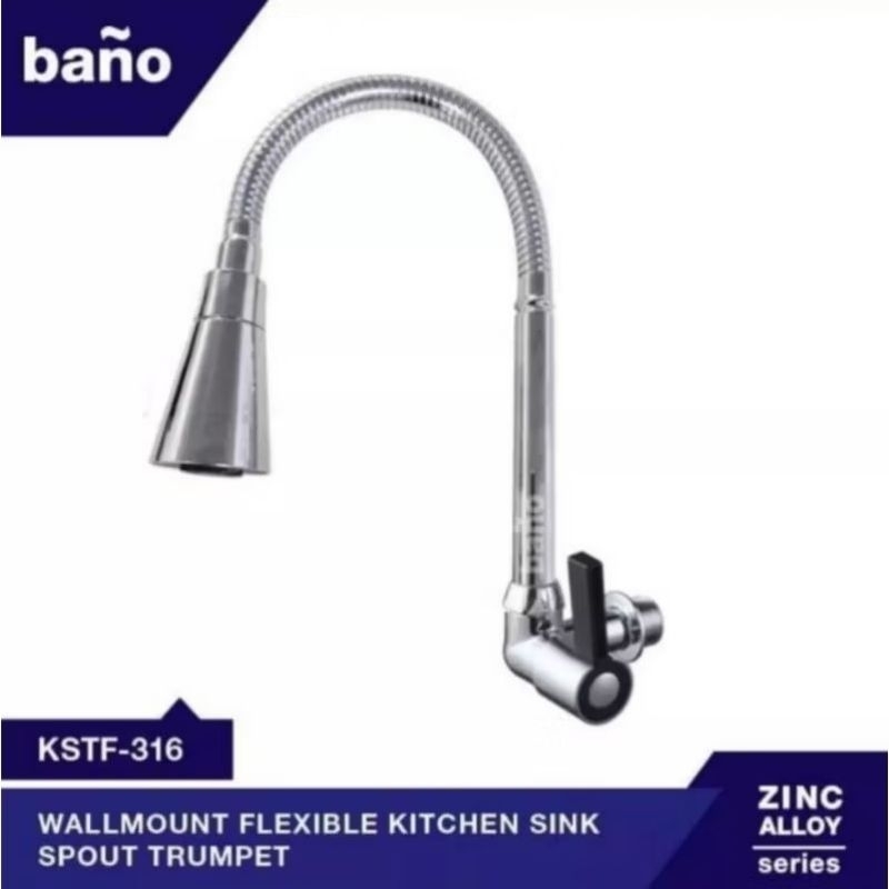 Kran Kitchen Sink BANO KSTF-316 Fleksibel Stainless SUS 304 Dinding | Kran Tembok Dapur Cuci Piring