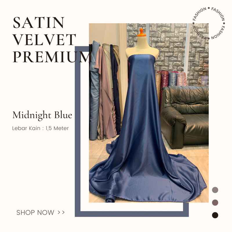 Kain Furing Kebaya Satin Silk Velvet Premium Warna Midnight Blue