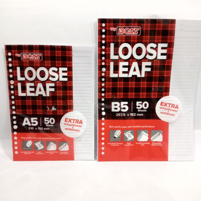 

Kertas Binder Bergaris ukuran A5 dan B5 isi 50 Loose leaf Big Boss