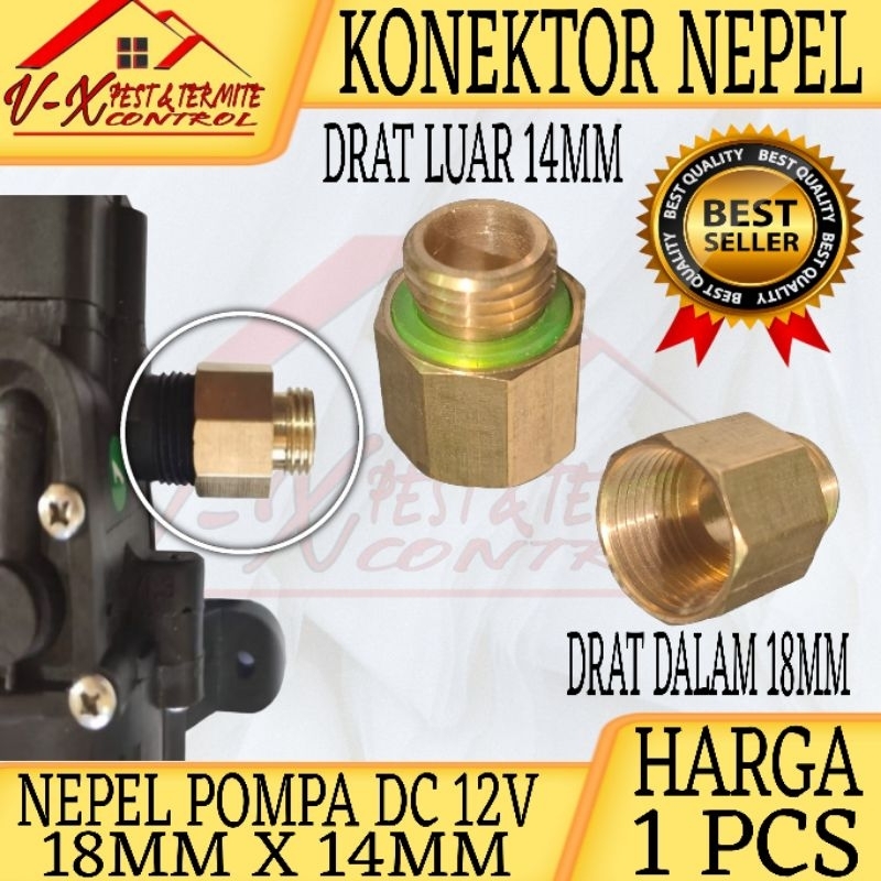 Konektor Nepel Pompa DC 12V Drat dalam 18mm ke Drat luar 14mm