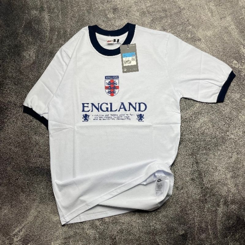 Baju Kaos Pria Branded England Putih Limited Edition 100% Combeds 24s Full Tag Label Jumbo