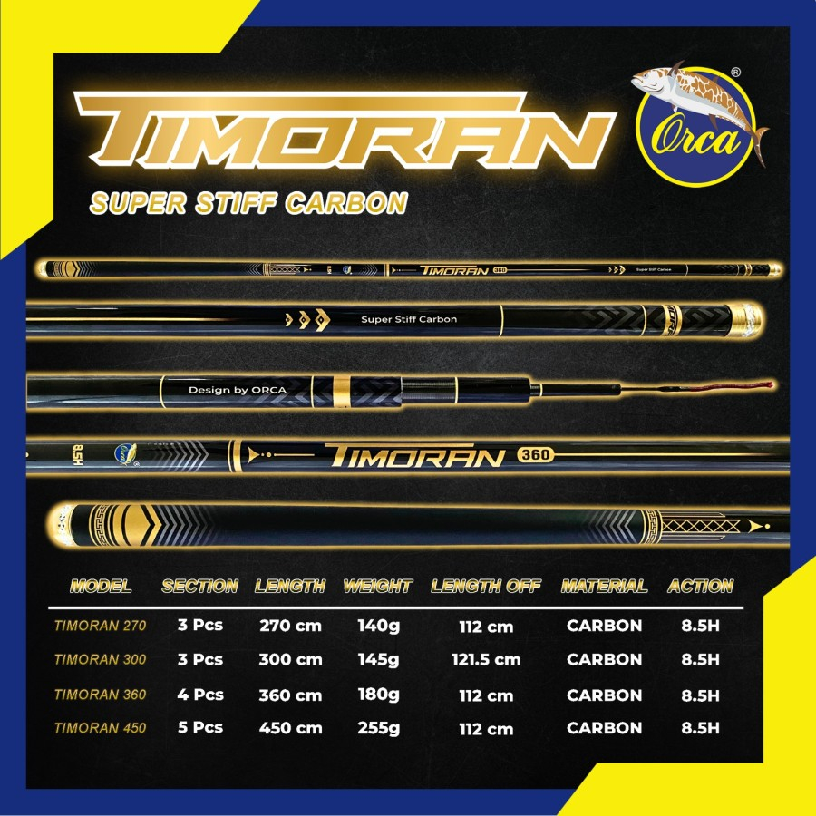Joran Pancing  Tegek 8.5H Orca Timoran Bahan Carbon 270-450