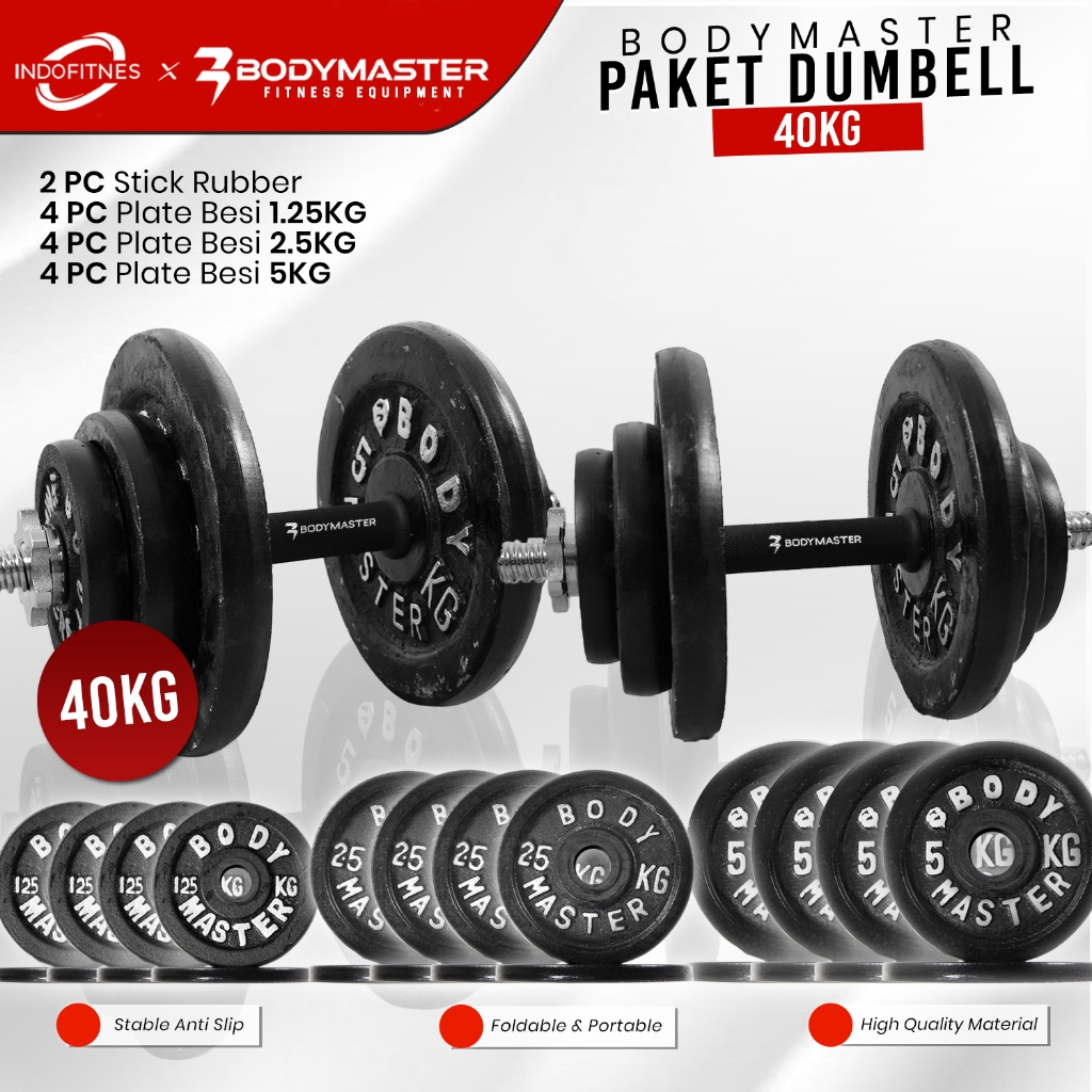 BODYMASTER Paket Dumbell Set Besi 40 KG - Barbel 20kg Angkat Beban Gym