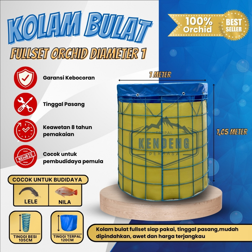 Kolam Terpal Bulat Fullset Diameter 1 Tinggi rangka 105 cm Orchid / Kolam Set / Kolam Bioflok