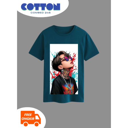 ROCK N ROLL KAOS REGULER BIRU TOSCA LENGAN PENDEK WANITA UNISEX S M L XL COMBED 24S