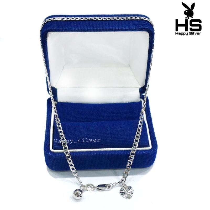 Gelang Kaki Dewasa Perak Asli Silver 925 Lapis Emas Putih Model Rantai Sisik Naga + Kerincing - Perh