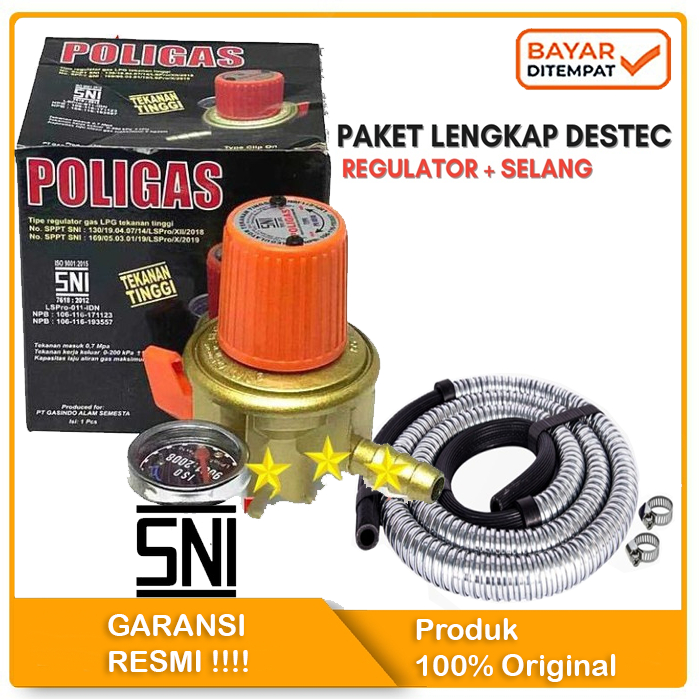 Regulator Gas Tekanan Tinggi Poligas Meter PG-0510 HIgh Pressure+SELANG PREMIUM