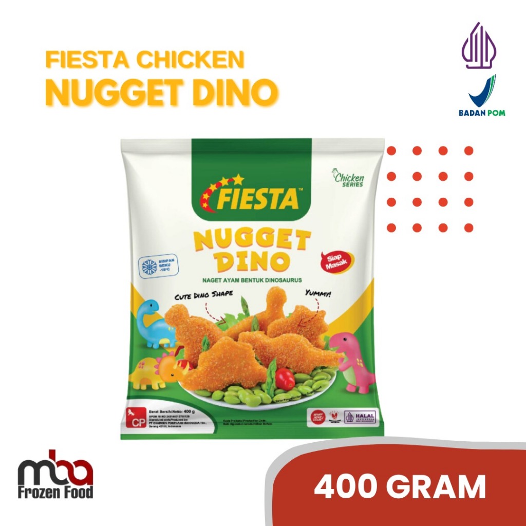 

Fiesta Chicken Nugget Dino 400 Gram /Nugget /AyamTepung /Frozenfood /Nugget Ayam /Makanan Siap Saji /Makanan Beku /Ayam Goreng /Beku /Ayam Beku