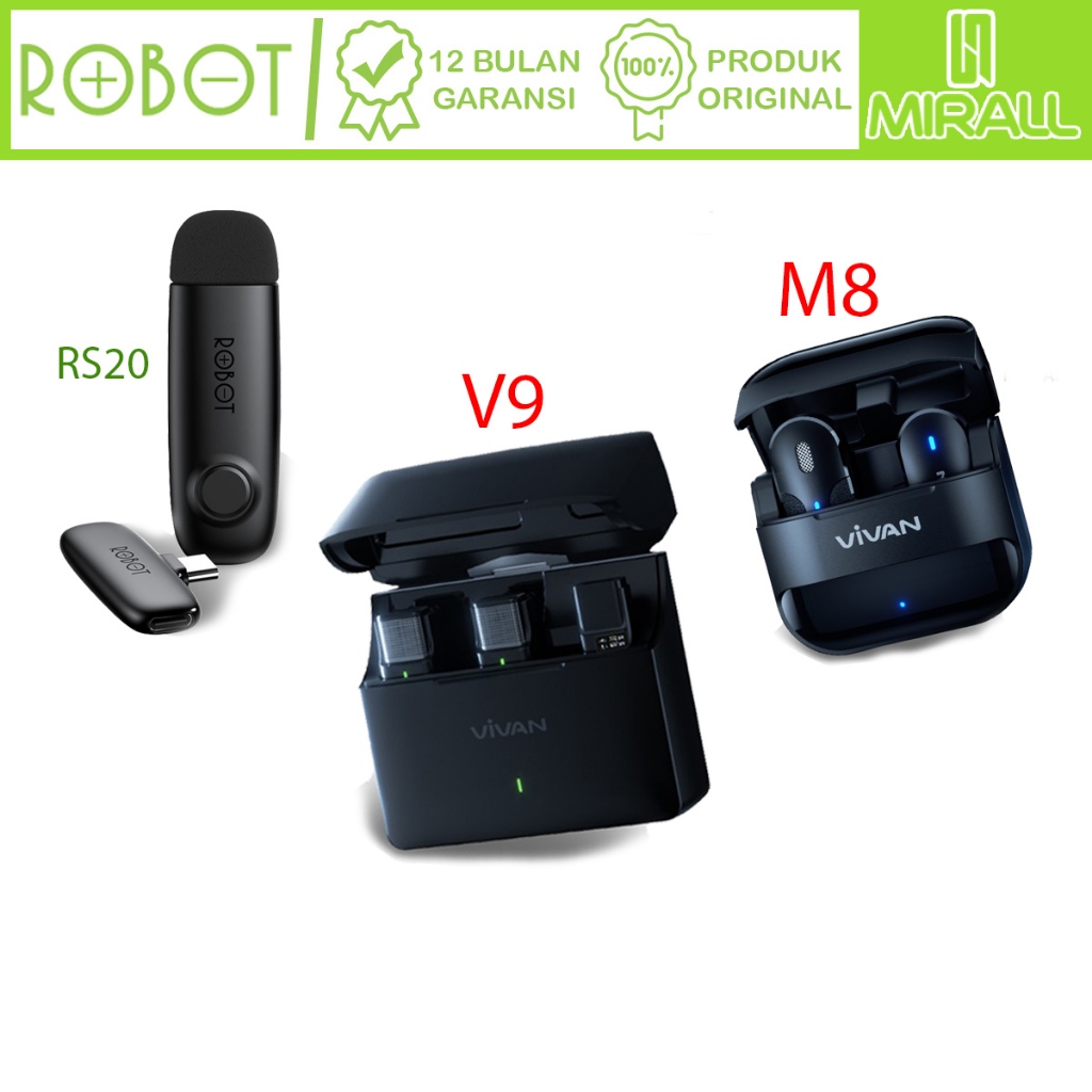 ROBOT RS20 Mic Wireless Microphone Bluetooth 5.1 Clip On Jepit Type C VIVAN Dual Mic Type-C Lightnin