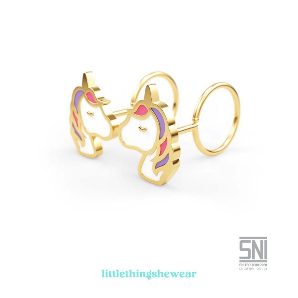 LITTLETHINGSHEWEAR - Anting Emas Anak LITTLE UNICORN - Anting Loop End Anting Toge