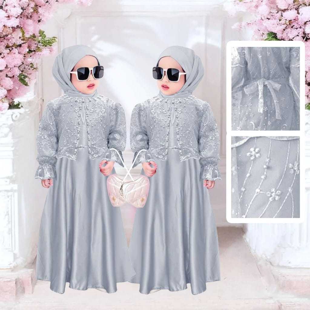 RJ4 Kids Nagita Gamis Anak / Gamis Anak Brukat Tile Mutiara / Gamis Anak Mewah Terbaru Kondangan
