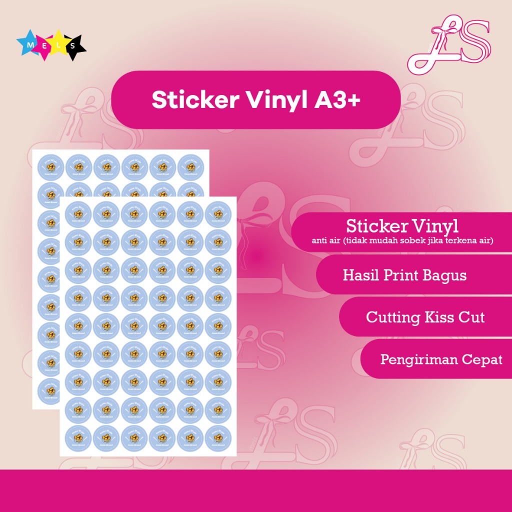 Cetak Stiker Label Vinyl A3+ Kiss Cut