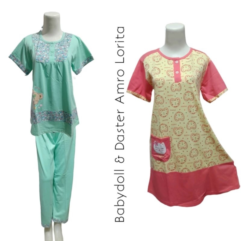 Promo Daster / Setelan Babydoll Amro Dewasa Panjang Pendek Wanita Dewasa ORI
