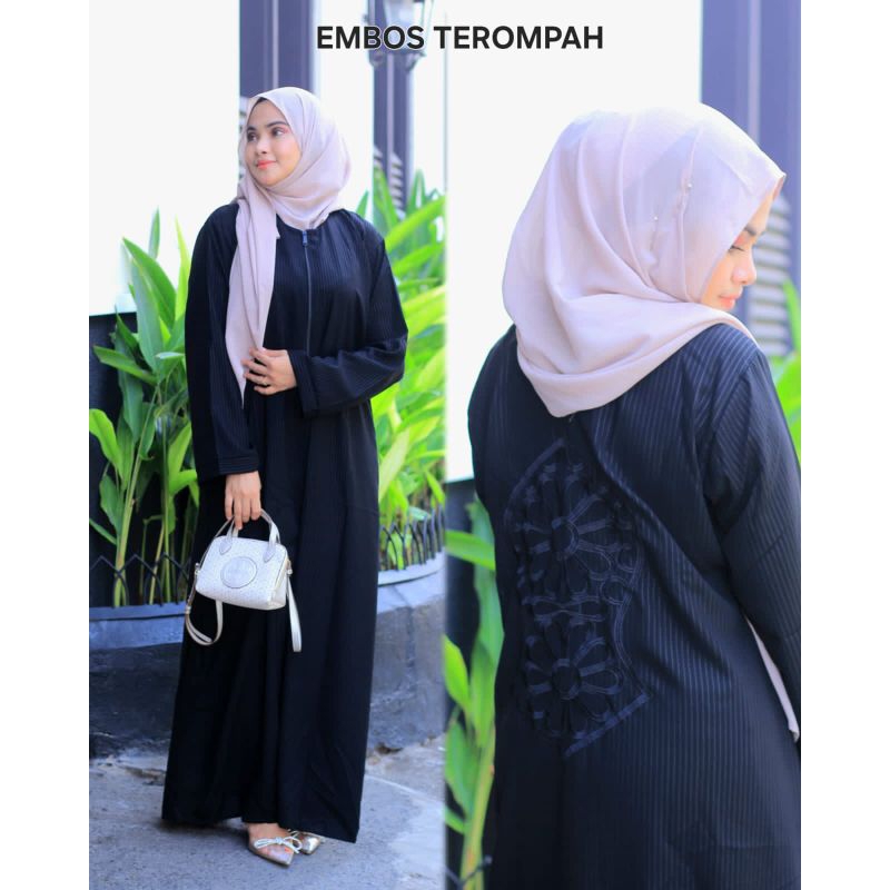Abaya Terompah Emboss / Abaya Saudi / Gamis Hitam / Abaya Arab / Abaya Hitam / Abaya Murah / Abaya L